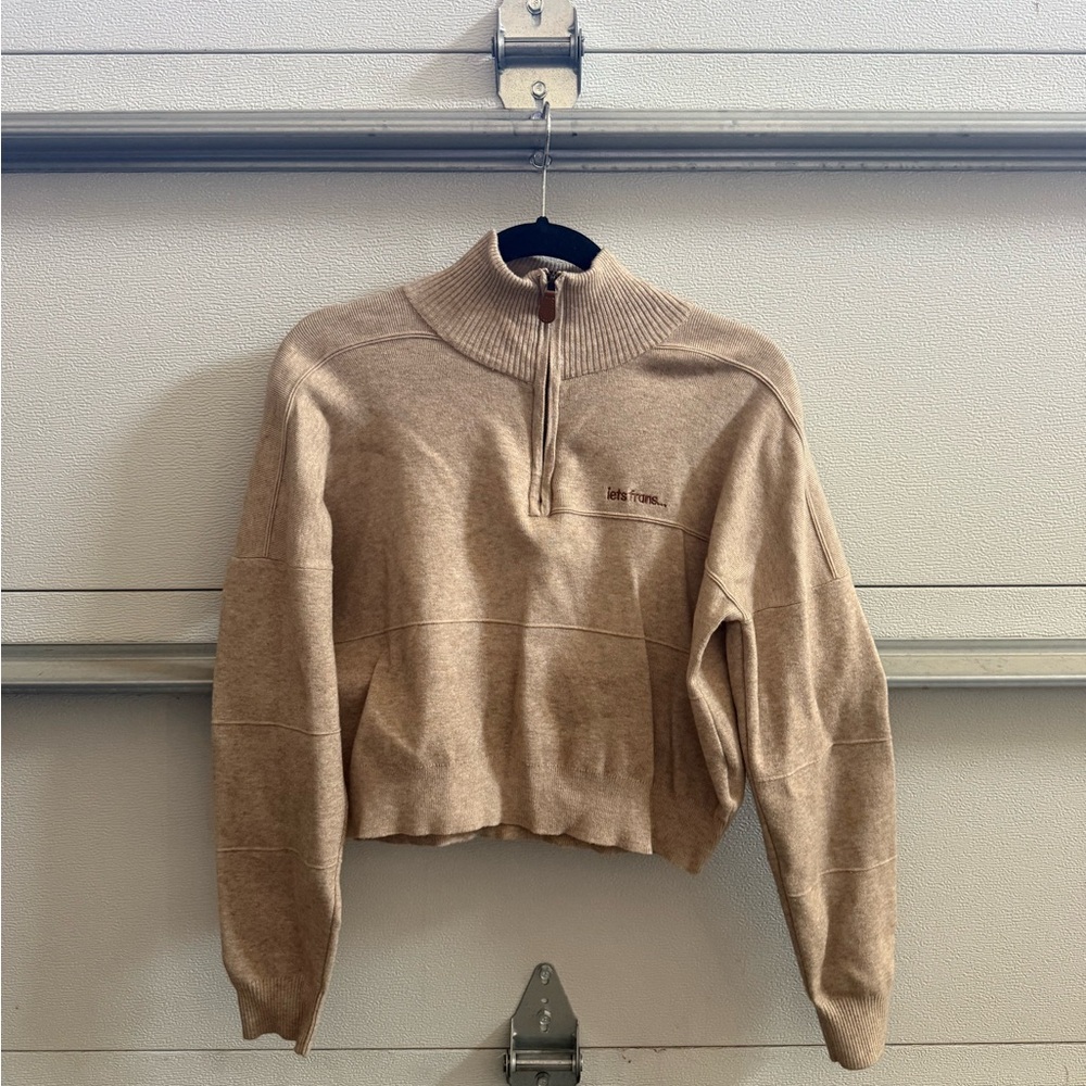 Urban Outfitters Tan Ribbed Half-Zip Pullover